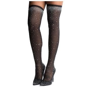 New Liliana rhinestone mesh knee high pointy heels